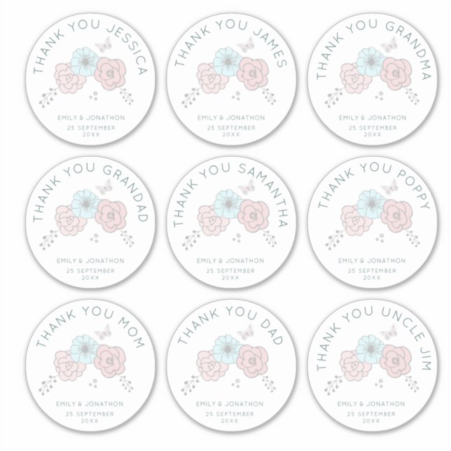 9 Large Individual Name Thanks Flower Wedding (Front)