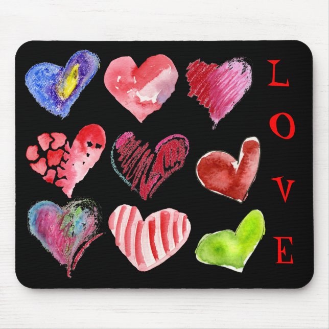9 Love Hearts on Black Mousepad (Front)