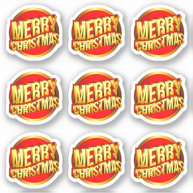 9 Merry Christmas 3D effect Red Gold Text Kiss Cut (Front)