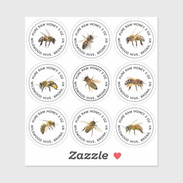9 Mini Honey Jar Labels with Bees 1.25"   (Sheet)
