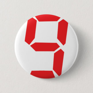 9 nine red alarm clock digital number 6 cm round badge