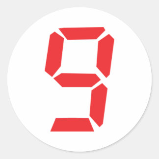 9 nine red alarm clock digital number classic round sticker