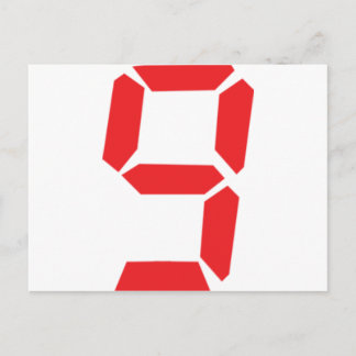 9 nine red alarm clock digital number postcard