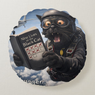 9/Oh bugger funny skydiving black cat round throw  Cushion
