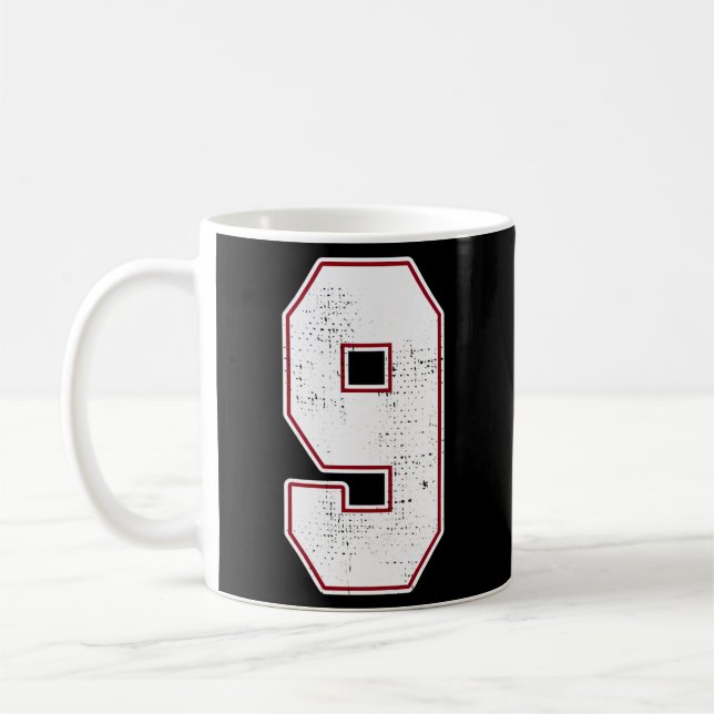 9 Outline Number 9 Varsity Fan Sports Team Black J Coffee Mug (Left)