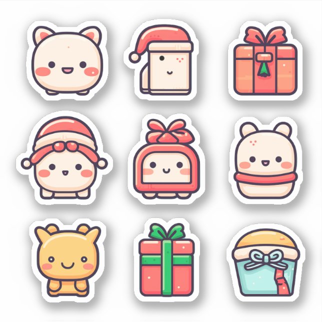 9-Pack Cute Kawaii Christmas Sticker Pack (Front)