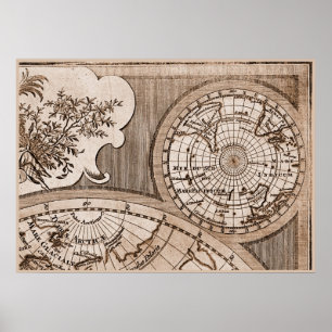 9 Panel Sepia Version de L'Isle World Map Frame 3 Poster