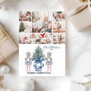 9 Photo Blue Chinoiserie Nutcracker Christmas Holiday Card