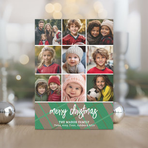 9 Photo Border - Merry Christmas Plaid Holiday Card