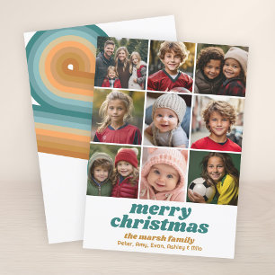 9 Photo Border - Merry Christmas Retro Line Art Holiday Card