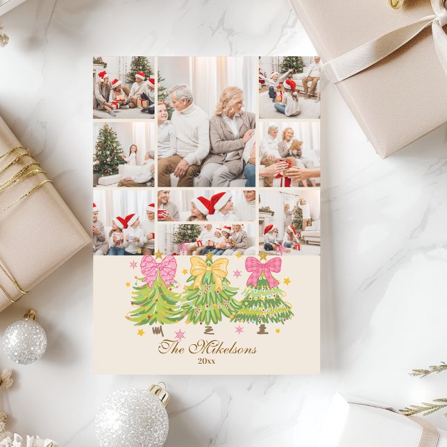 9 Photo Bright Ribbon Trees Holiday Family Card (Creator Uploaded)