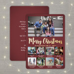 9 Photo Burgundy Merry Christmas Modern Collage Foil Holiday Card<br><div class="desc">Send stylish joyful greetings and share 9 of your favourite pictures with a custom photo collage burgundy and gold foil holiday card. All text on this template is simple to customise to include any wording, such as Merry Christmas, Happy Holidays, Seasons Greetings, New Year Cheers etc. (IMAGE PLACEMENT TIP: An...</div>