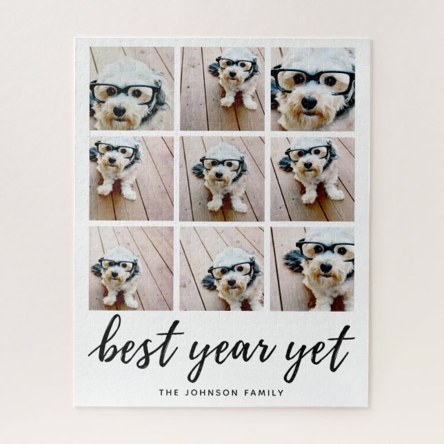 9 Photo Collage Best Year Yet Black Calligraphy Jigsaw Puzzle (Vertical)