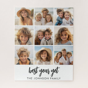 9 Photo Collage Best Year Yet Black Calligraphy Jigsaw Puzzle
