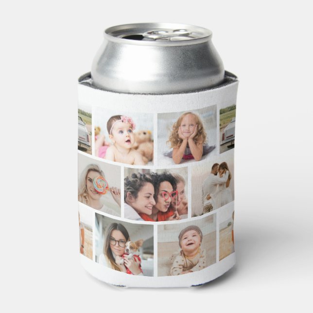9 Photo Collage Create Your Own Keepsake SoftDrink Can Cooler (Can Front)