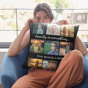 9 Photo Collage Custom Text Family is Everything Cushion