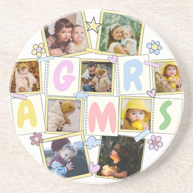 9 Photo Collage Cute Baby Pink Blue Granny Coaster (Front)