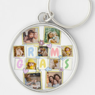 9 Photo Collage Cute Baby Pink Blue Granny Key Ring
