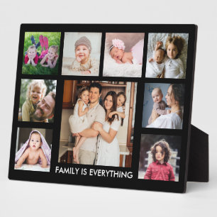 9 Photo Collage Family Is Everything Quote Black Plaque