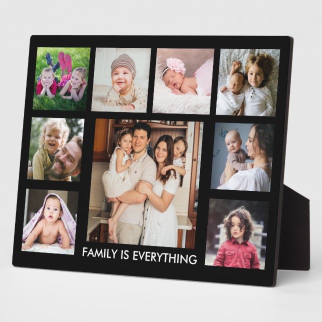 9 Photo Collage Family Is Everything Quote Black Plaque (Side)