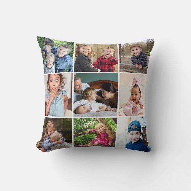 9 Photo Collage Family Quote Black And White Cushion (Front)