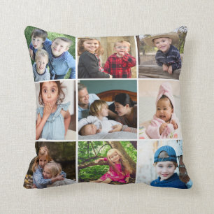 9 Photo Collage Family Quote Black And White Cushion