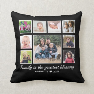 9 Photo Collage Family Quote  Monogram Name Cushion