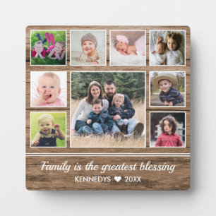 9 Photo Collage Family Quote Rustic Wood Plaque