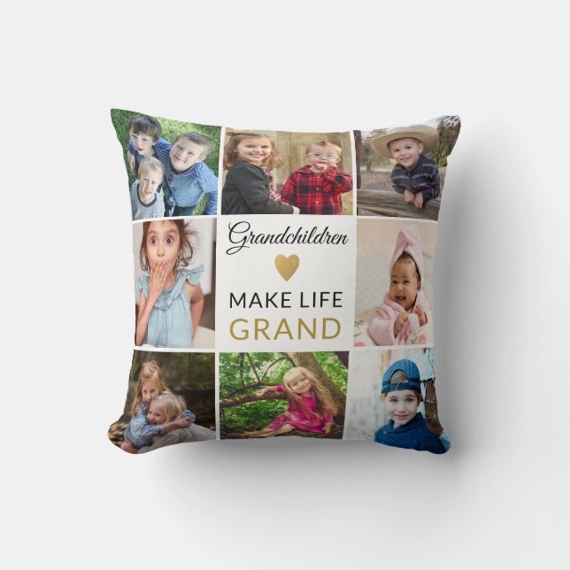 9 Photo Collage Grandchildren Make Life Grand  Cushion (Front)
