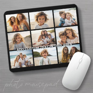 9 Photo Collage Minimalist - Optional Text Overlay Mouse Mat