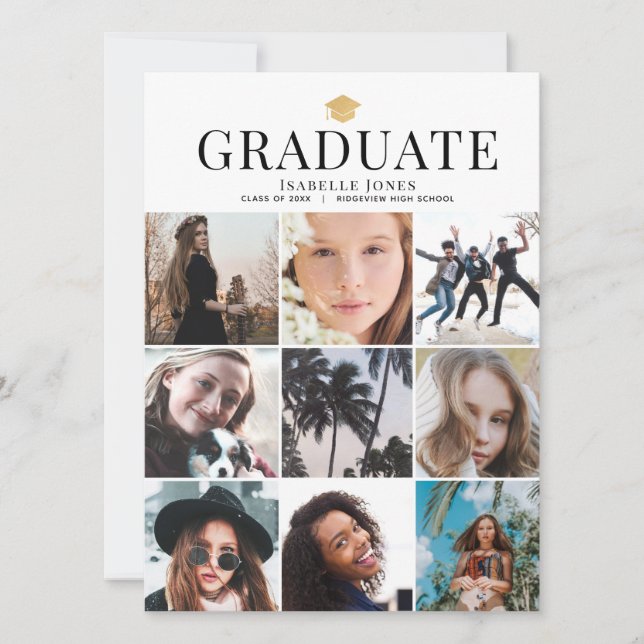 9 Photo Collage Minimalist White Graduation (Front)