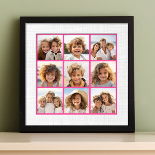 9 Photo Collage - Modern Grid on Pink Background Print