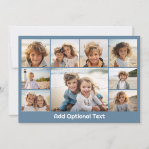 9 Photo Collage Optional Text -- Blue White Holiday Card