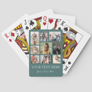 9 Photo Collage or Collage with Script Text green Playing Cards