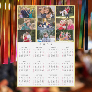 9 Photo Collage Personalised 2024 Family Calendar