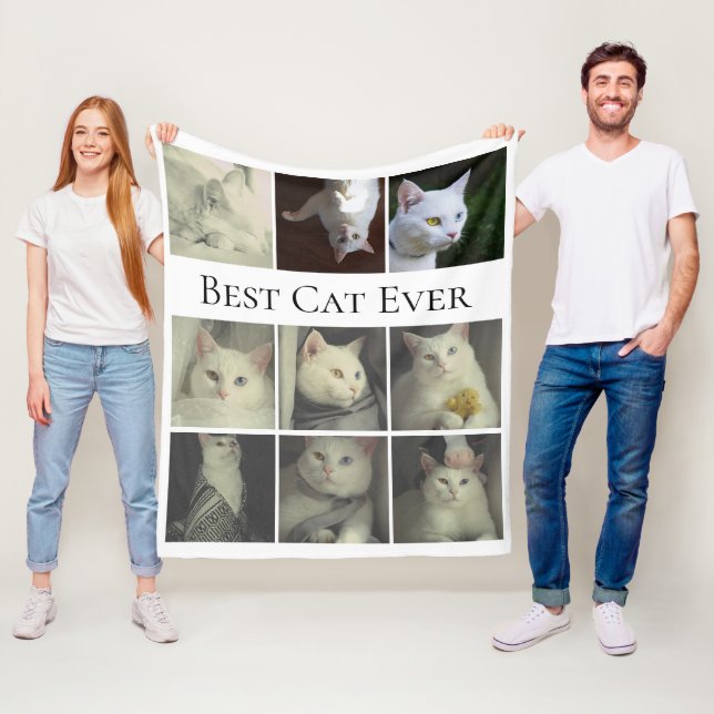 9 Photo Collage Personalised Best Cat Ever Fleece Blanket (In Situ)
