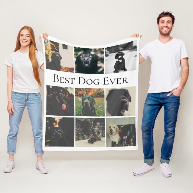 9 Photo Collage Personalised Best Dog Ever Fleece Blanket (In Situ)