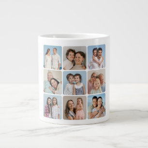 9 Photo Collage Rounded Corners White Framed Grid  Large Coffee Mug