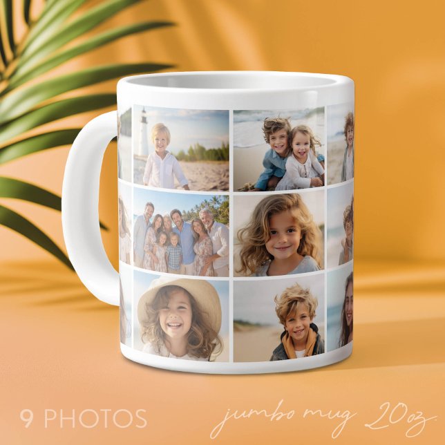 9 Photo Collage - Same Photos Both Sides of Large Coffee Mug (Custom Photo Mug on a Jumbo Size Cup)