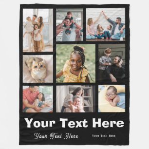 9 Photo Collage with Script Text - black white Fleece Blanket