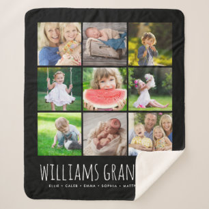 9 Photo Collage with Your Grandkids Names Black Sherpa Blanket