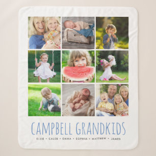 9 Photo Collage with Your Grandkids Names White Sherpa Blanket