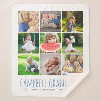 9 Photo Collage with Your Grandkids Names | White Sherpa Blanket