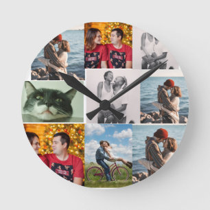 9 Photo Custom Personalised Collage Round Clock