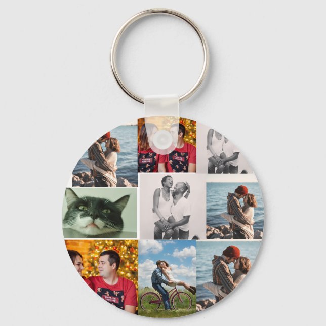 9 Photo Custom Personalized Collage Key Ring (Front)