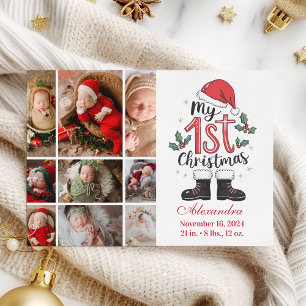 9 Photo Cute Santa Baby 1st Christmas Holiday Card