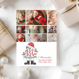 9 Photo Cute Santa Baby 1st Christmas Holiday Card