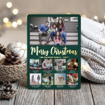 9 Photo Dark Green Merry Christmas Modern Collage Foil Holiday Card<br><div class="desc">Send stylish joyful greetings and share 9 of your favourite pictures with a custom photo collage green and gold foil holiday card. All text on this template is simple to customise to include any wording, such as Merry Christmas, Happy Holidays, Seasons Greetings, New Year Cheers etc. (IMAGE PLACEMENT TIP: An...</div>