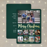 9 Photo Dark Green Merry Christmas Modern Collage Foil Holiday Card<br><div class="desc">Send stylish joyful greetings and share 9 of your favourite pictures with a custom photo collage green and gold foil holiday card. All text on this template is simple to customise to include any wording, such as Merry Christmas, Happy Holidays, Seasons Greetings, New Year Cheers etc. (IMAGE PLACEMENT TIP: An...</div>