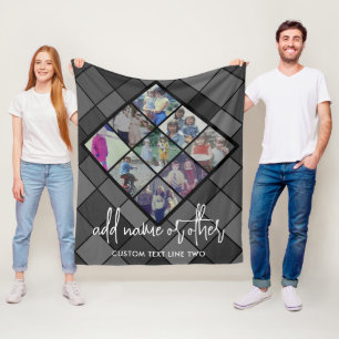 9 Photo Diamond Pattern - Black and Grey Fleece Blanket